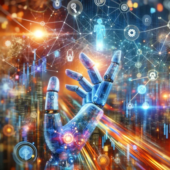 Futuristic illustration of robotic hands and digital agents orchestrating tasks across a network—visual metaphor for Agentic AI’s autonomous, multi-agent orchestration